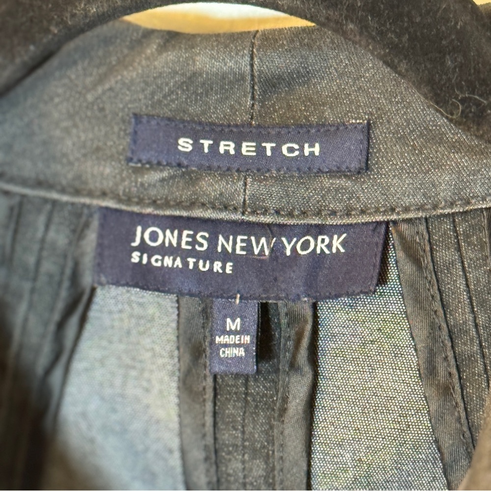 JONES NEW YORK SIGNATURE STRETCH Charcoal Gray L/S Jacket Blazer Sz M - Picture 2 of 6